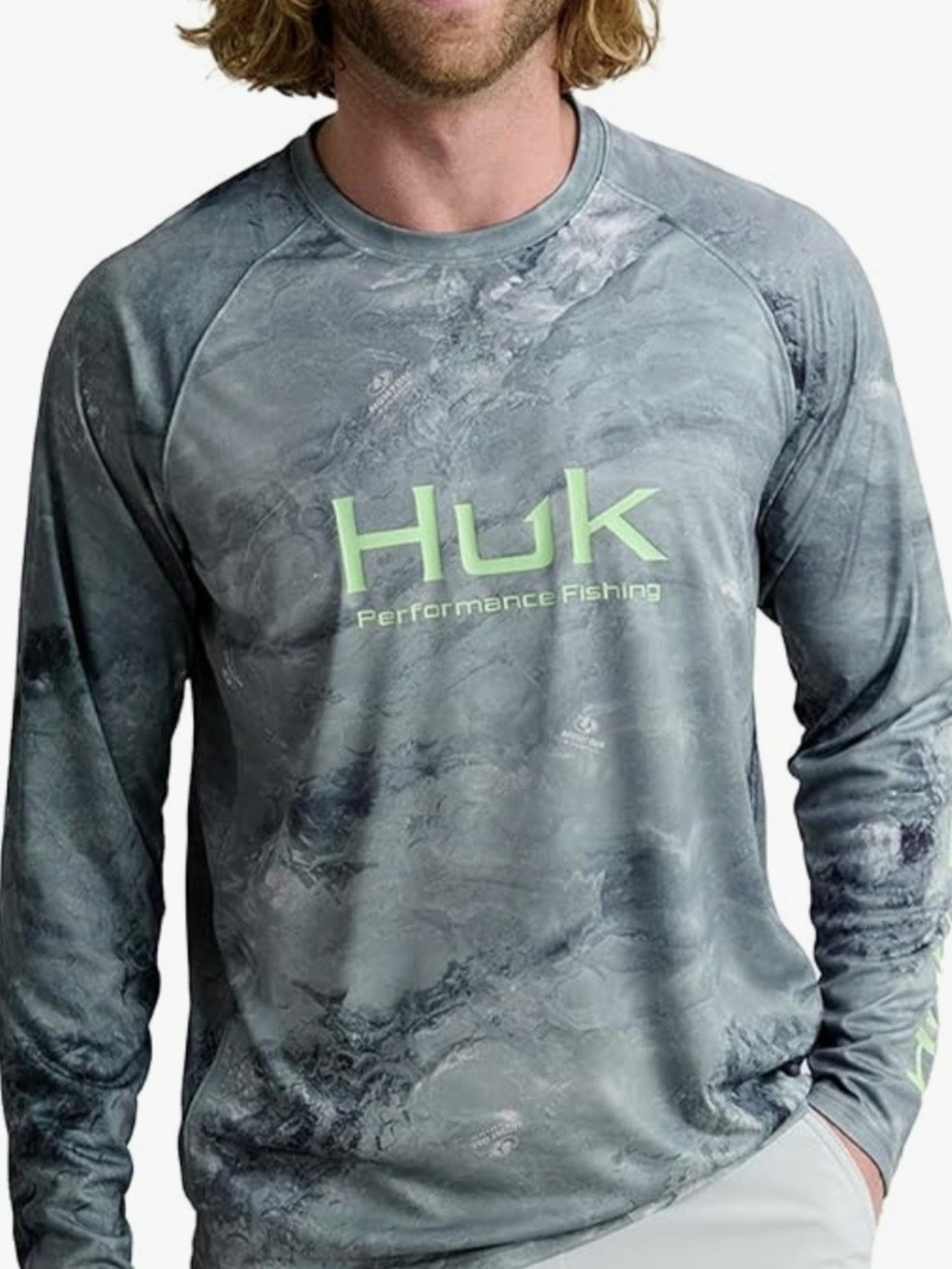 HUK Mens Pursuit Pattern Crew Sleeve Performance Shirt XL